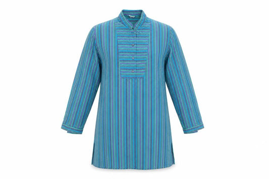Front view of DW Shop men’s green striped button-up, size 40