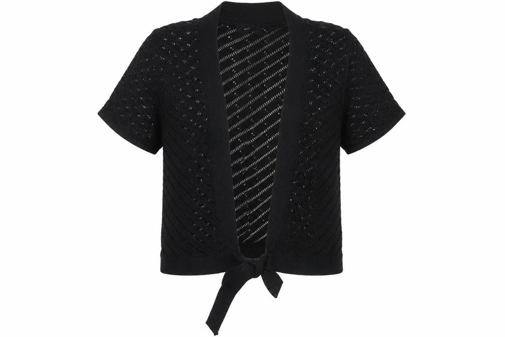 Front view of BHS women’s black cardigan jumper, size UK 10