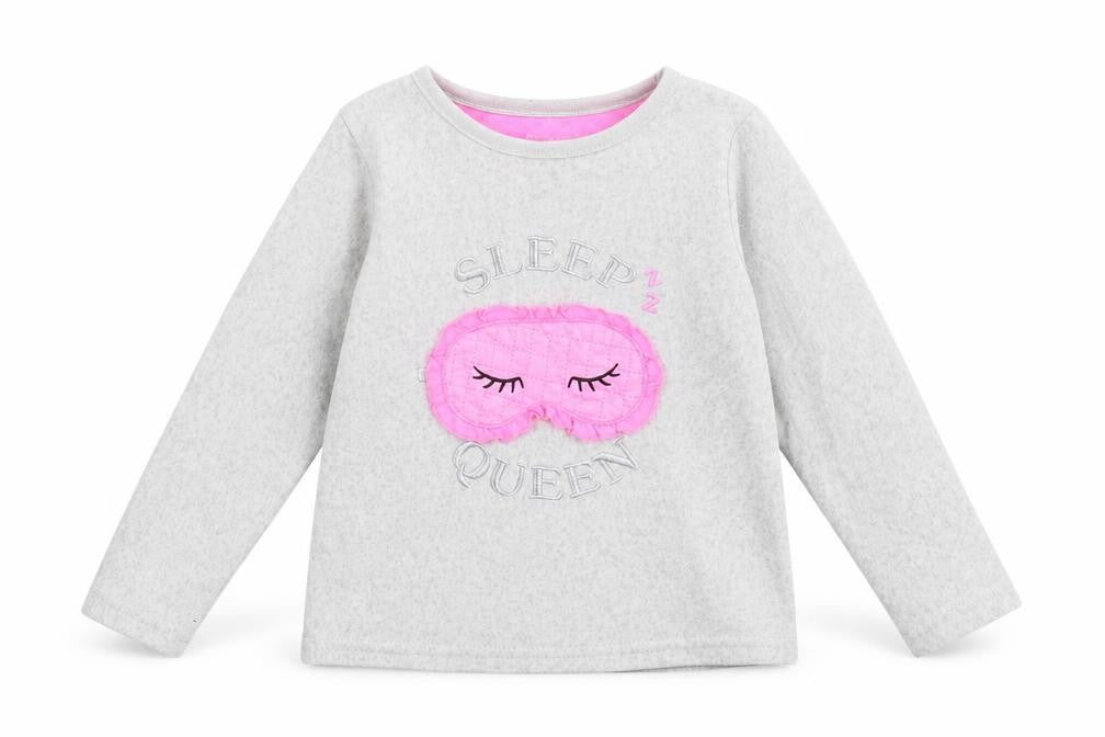 Front view of Primark girls’ grey solid fleece top pyjama top, size 2-3, years
