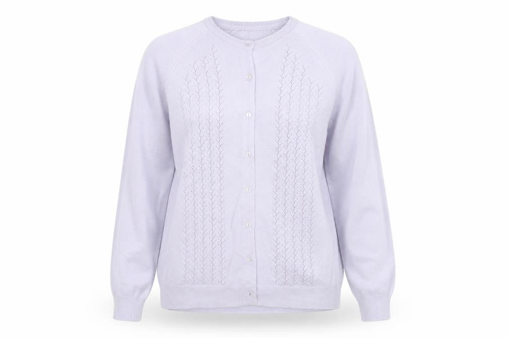 Front view of Cooperative women’s purple jumper, size UK 16