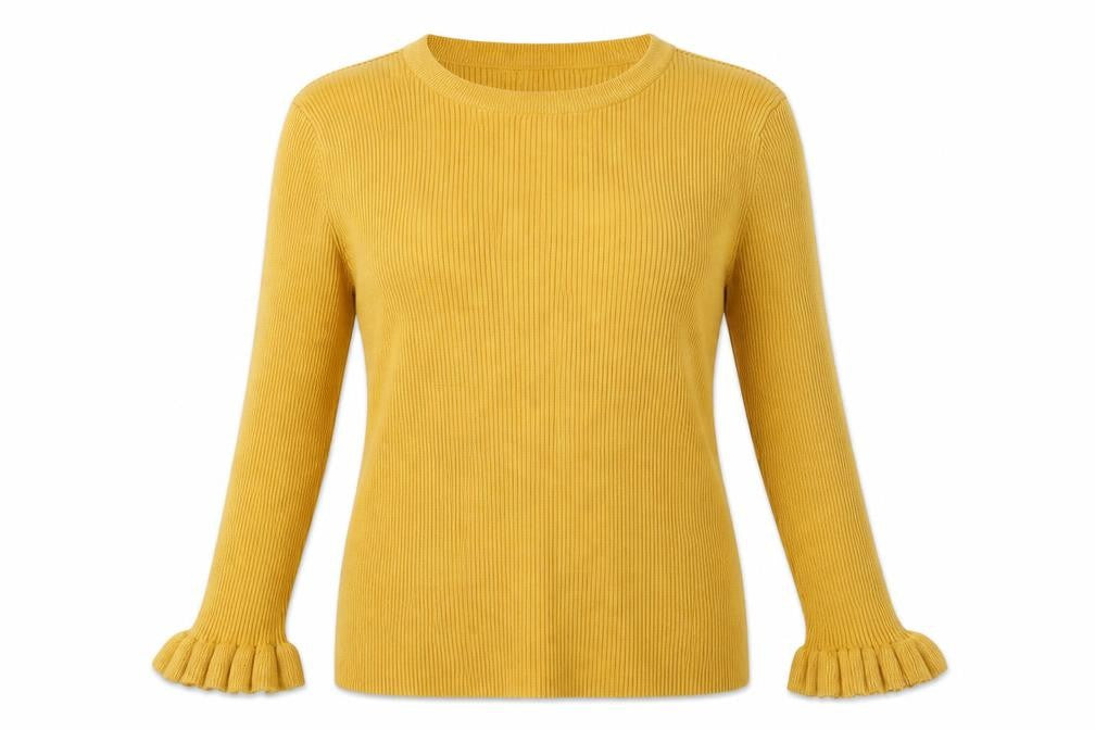 Front view of Red Herring women’s yellow jumper, size UK 12