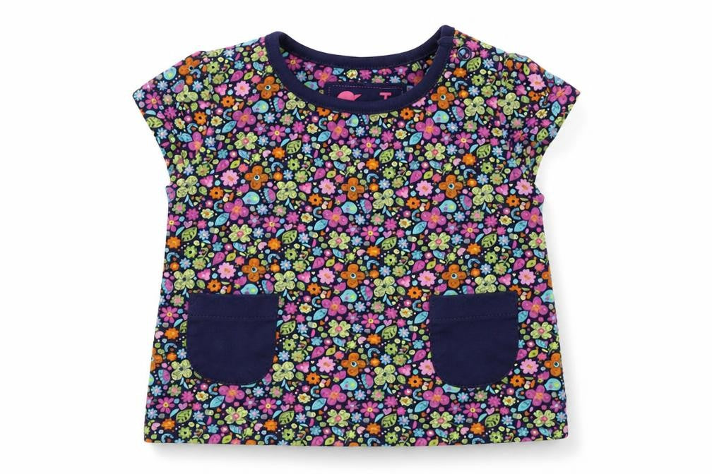 Front view of Tu girls’ pink floral basic t-shirt, size 0-3, months