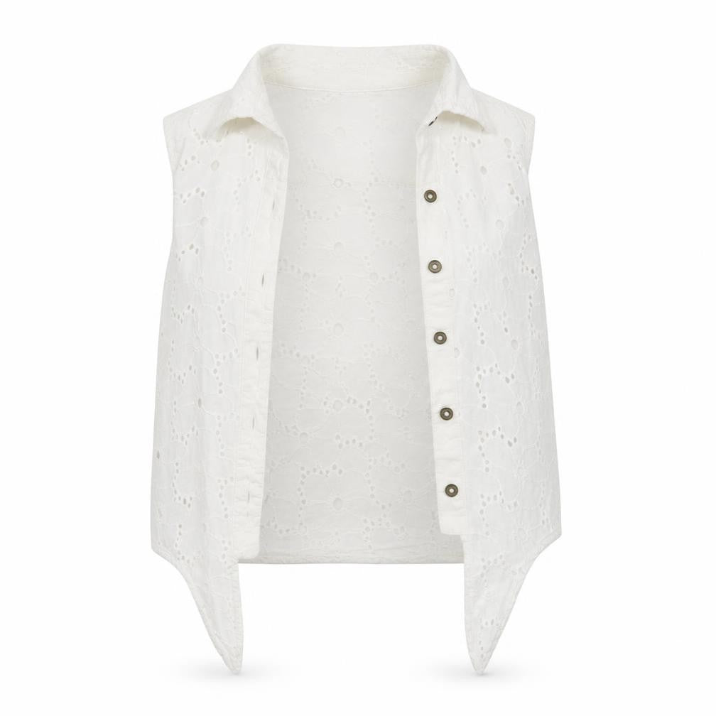 Front view of Tu girls’ white floral vest jumper, size 9, years