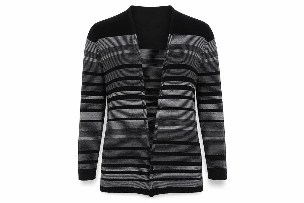 bm Collection Womens Grey Striped  Cardigan Jumper Size M