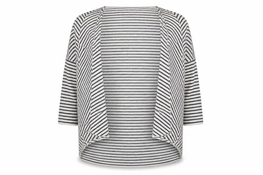 Front view of Papaya women’s blue striped cardigan jumper, size UK 14