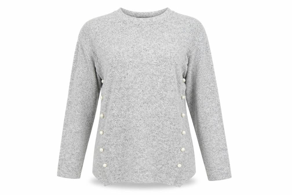 Front view of COIN 1804 women’s grey knit jumper, size M