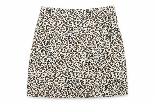 Front view of SHEIN women’s brown animal print bandage skirt, size XS