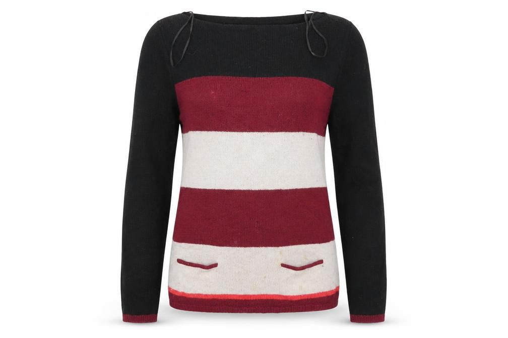 Front view of Topshop women’s multicoloured striped jumper, size UK 10
