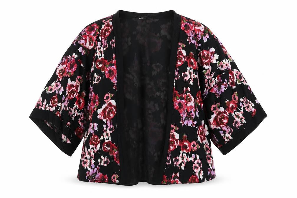Front view of F&F women’s black floral basic blouse, size S