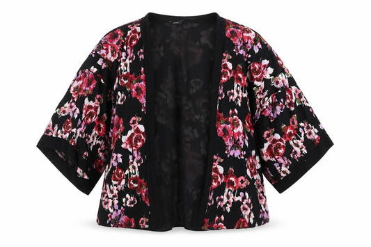 Front view of F&F women’s black floral basic blouse, size S
