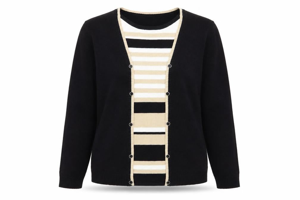 Front view of Mind Flower women’s multicoloured striped jumper, size M, - top/jumper