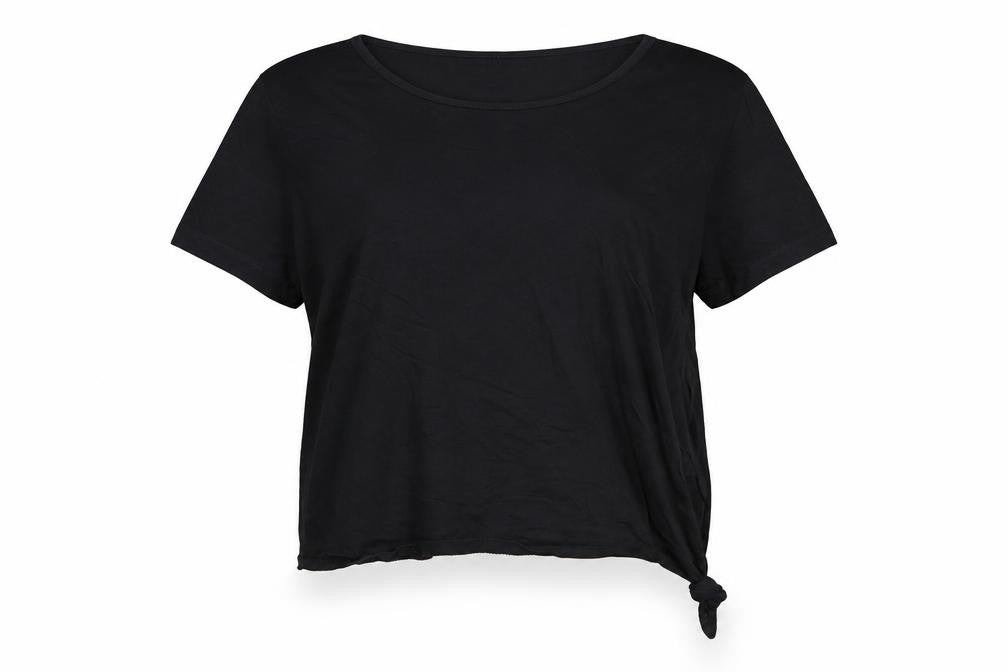 Front view of Fashion women’s black basic t-shirt, size UK 16