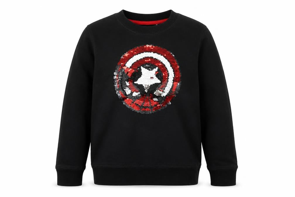 Front view of H&M girls’ black colourblock jumper, size 8-9, years