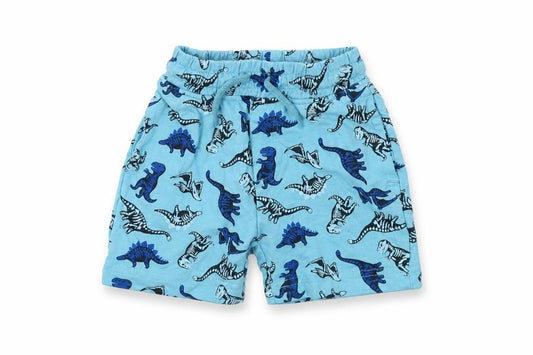 Front view of Pep&Co boys’ blue geometric cropped trousers, size 9-12, months - dinasours