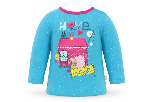 Front view of Liegelind girls’ blue jumper, size 9-12, months