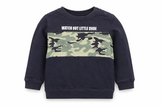 Front view of so cute boys’ grey colourblock jumper, size 12-18, months
