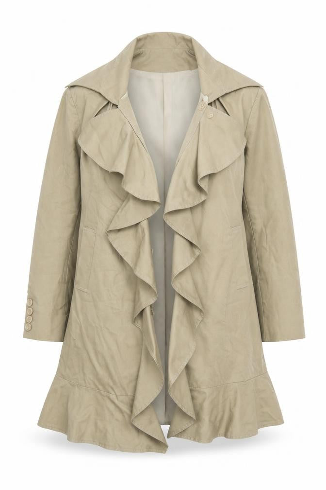 Front view of FUUKY women’s beige jacket coat, size XL
