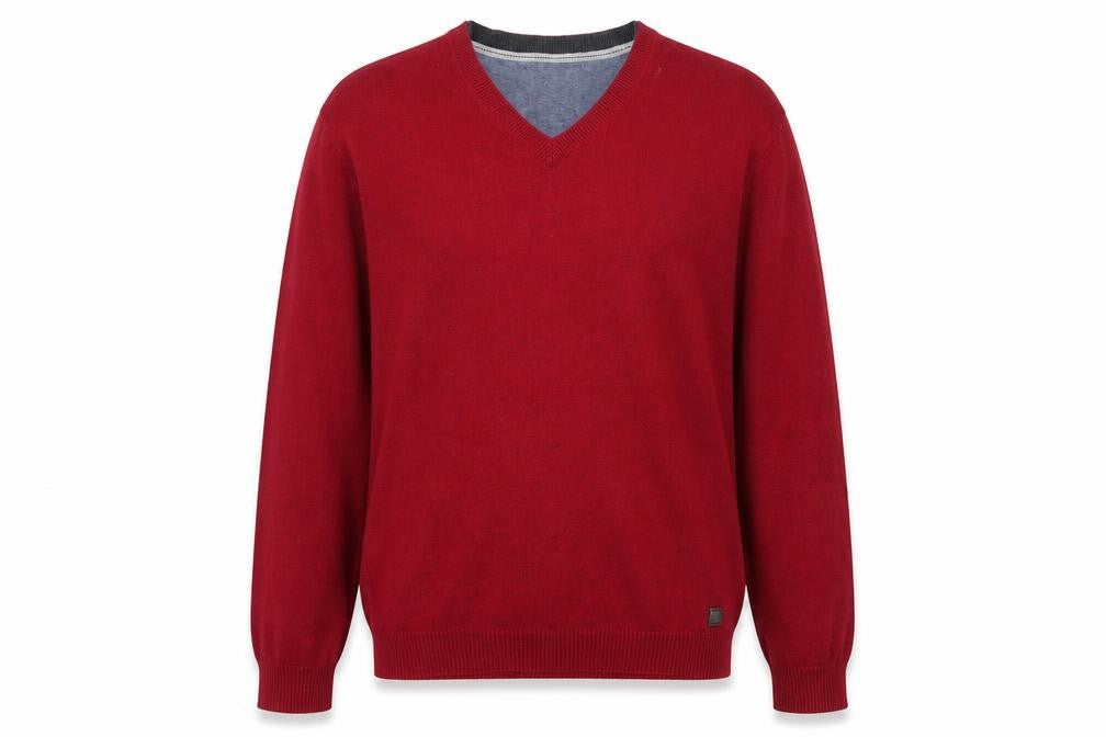 Front view of Sand stone men’s red pullover sweatshirt, size M