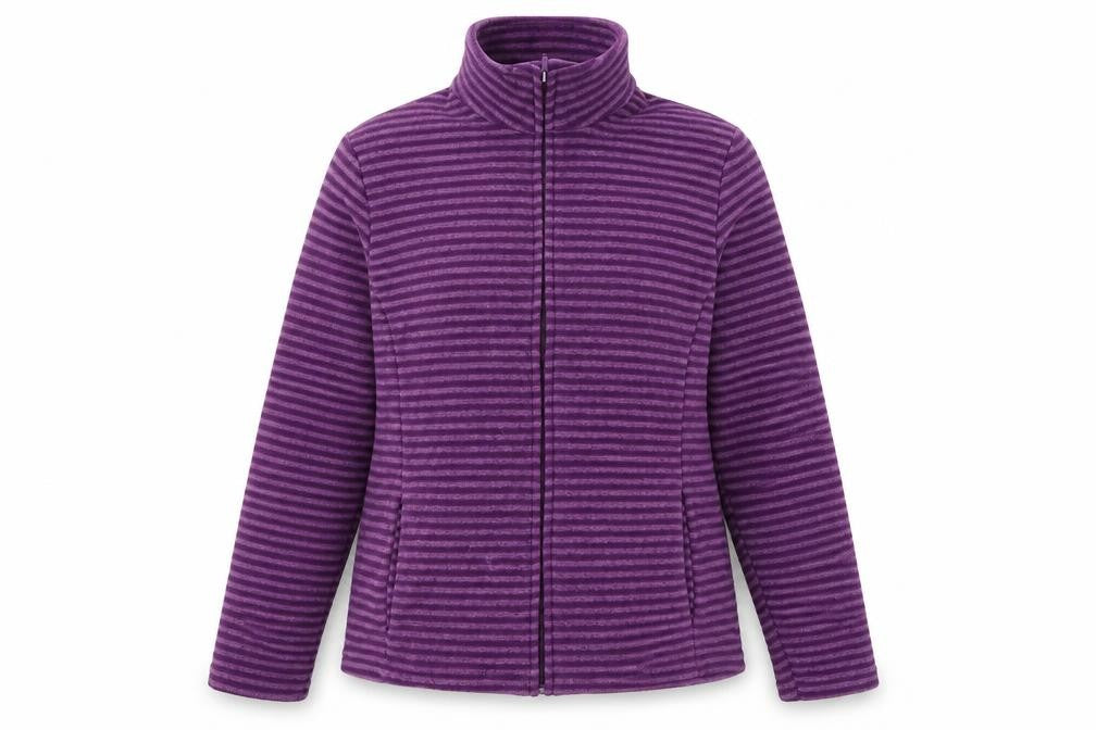 Front view of Marks & Spencer women’s purple striped jumper, size UK 16
