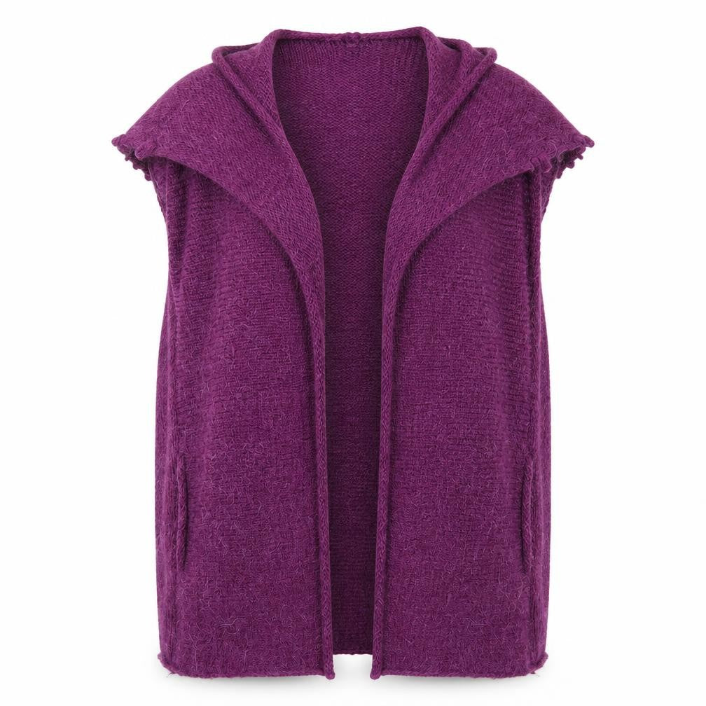 Front view of Night Owl women’s purple cardigan jumper, size UK 10