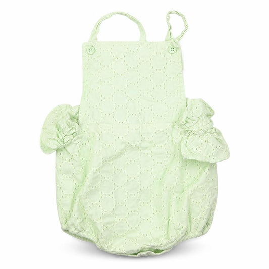 Front view of M girls’ green babygrow one-piece, size 9-12, months