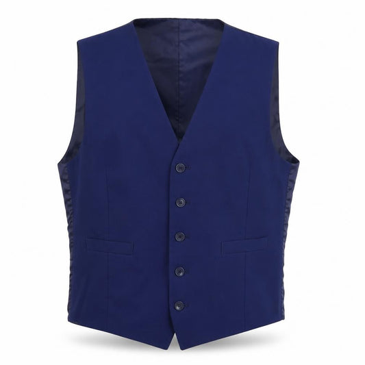 Front view of Marks & Spencer men’s blue jacket suit waistcoat, size M