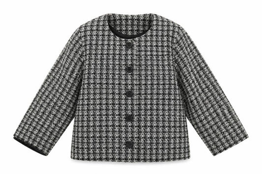 Front view of Bonmarché women’s multicoloured check knit jacket blazer, size UK 16