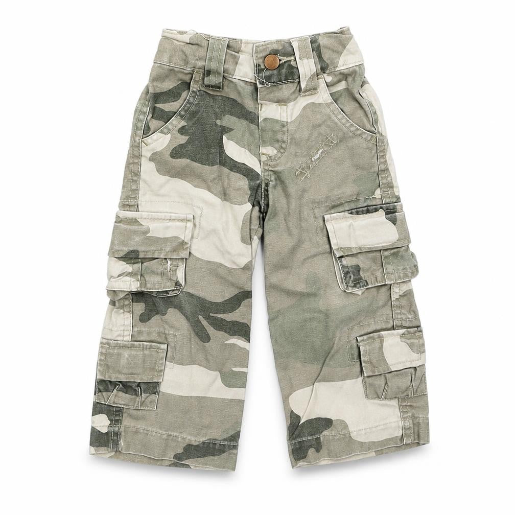 Front view of St Bernard Baby Multicoloured Camouflage Cargo Trousers, size 9-12, Months