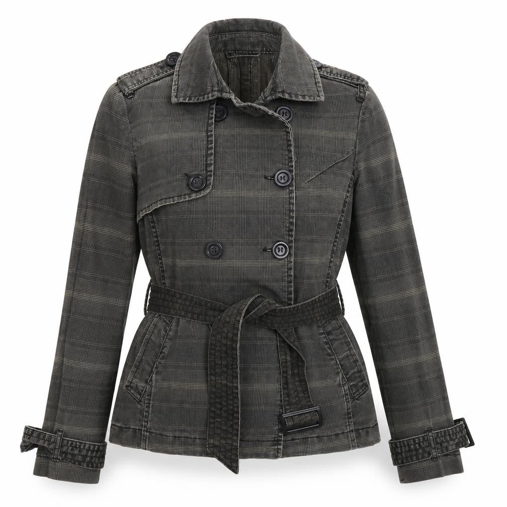 Front view of Topshop women’s grey check jacket blazer, size UK 12