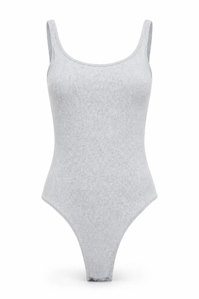 Front view of I SAW IT FIRST women’s grey striped wrap tank, size UK 6