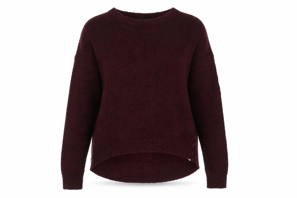Front view of New Look women’s red knit pullover sweatshirt, size M