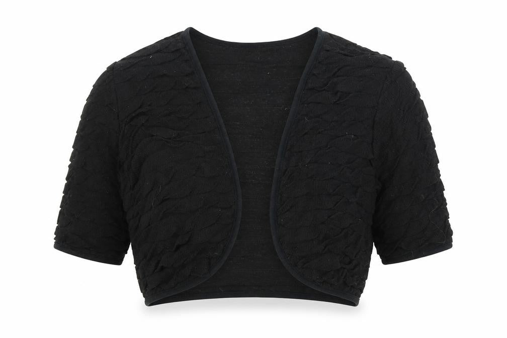 Front view of Per Una women’s black wrap jumper, size UK 16