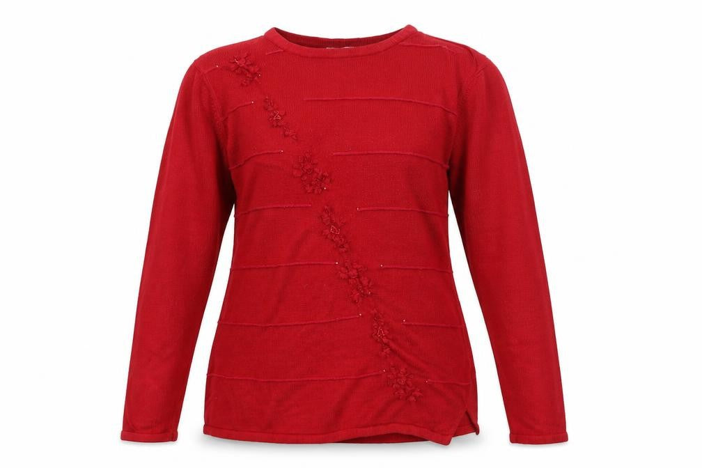 Front view of Faye Louise women’s red jumper, size M