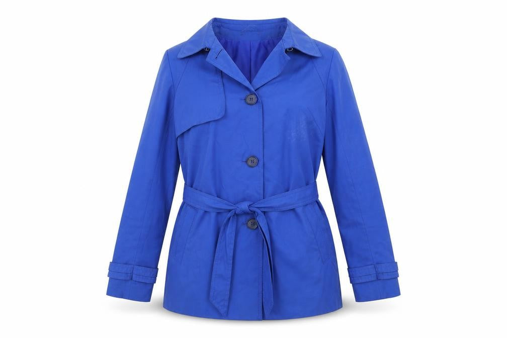 Front view of Debenhams women’s blue jacket coat, size UK 10