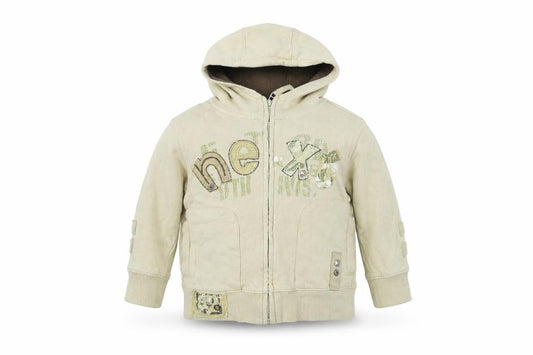 Front view of Next boys’ beige full zip jumper, size 12-18, months