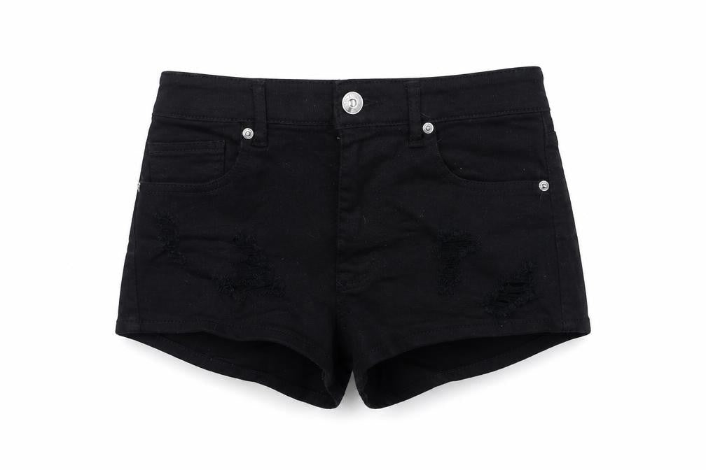 Front view of Divided women’s black cut-off shorts, size UK 6