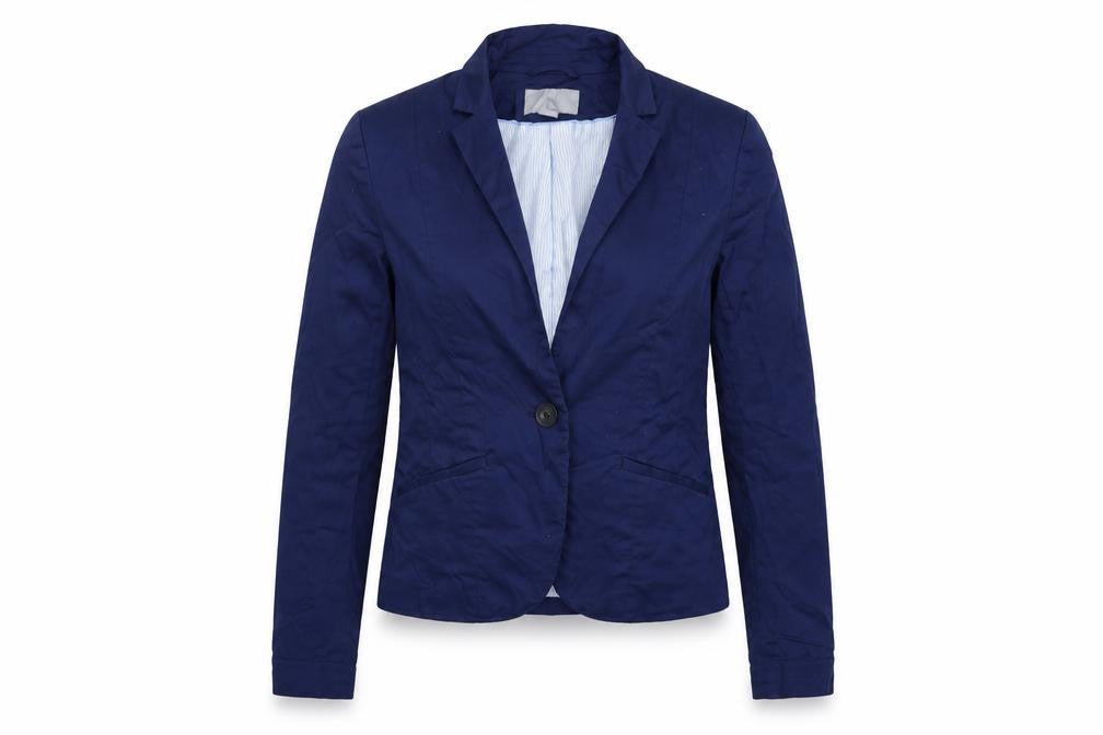 Front view of H&M women’s blue houndstooth jacket blazer, size UK 10