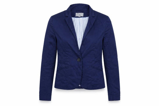 Front view of H&M women’s blue houndstooth jacket blazer, size UK 10