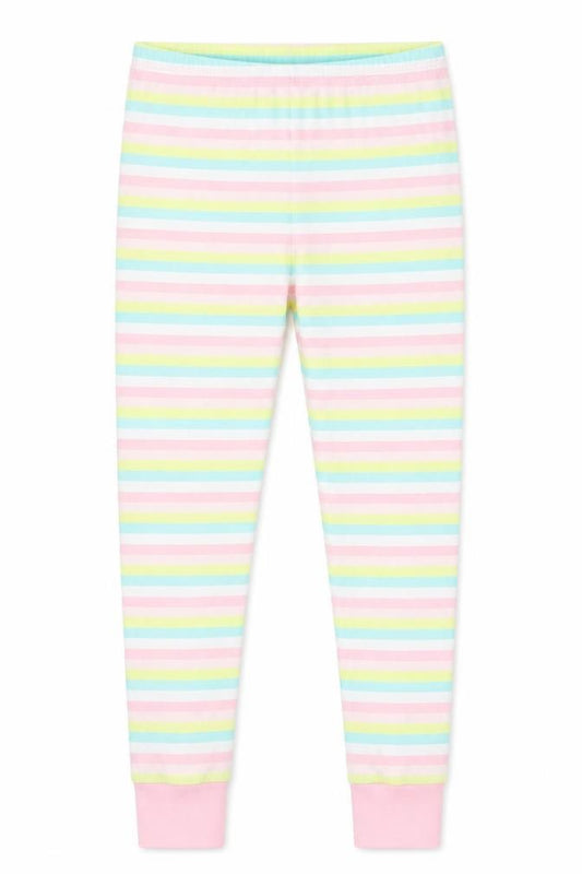 Front view of George girls’ multicoloured striped jegging trousers, size 6-7, years - elastic waist band