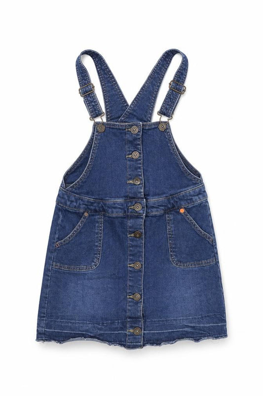 Front view of Next girls’ blue dungaree one-piece, size 10, years