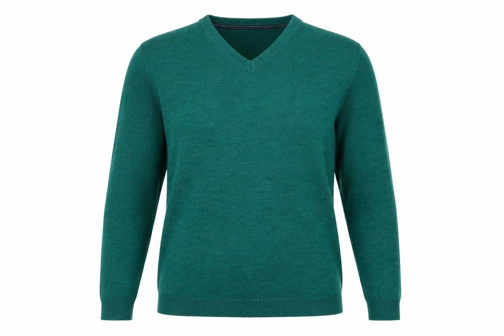 Front view of Sandstone & Co women’s green jumper, size L