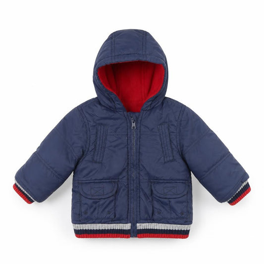 Front view of Mini Mode boys’ blue jacket, size 6-9, months