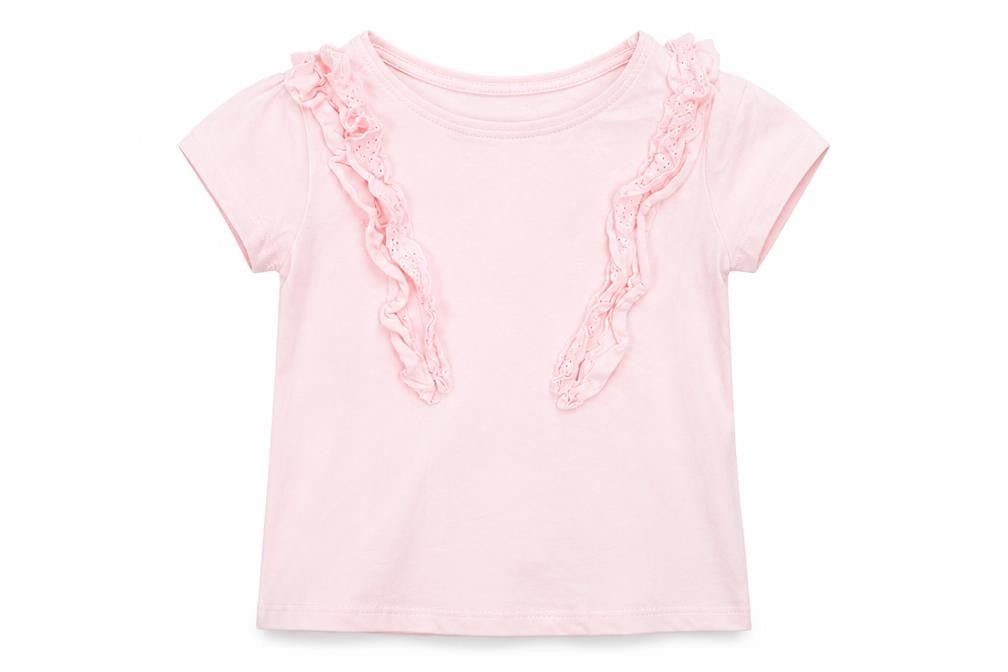 Front view of Primark girls’ pink basic t-shirt, size 6-7, years