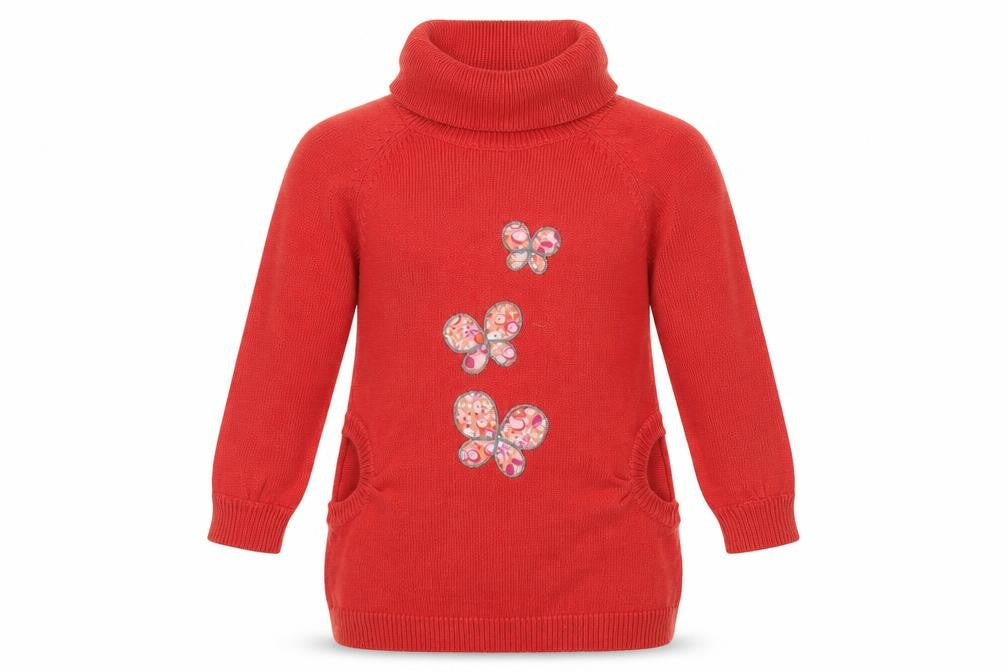 Front view of Vertbaudet girls’ red jumper, size 5, years - butterflies