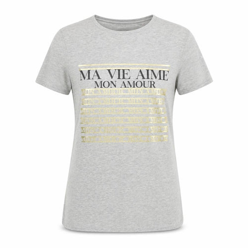 Parisian Womens Grey   Basic T-Shirt Size S  - ma vie aime mon amour