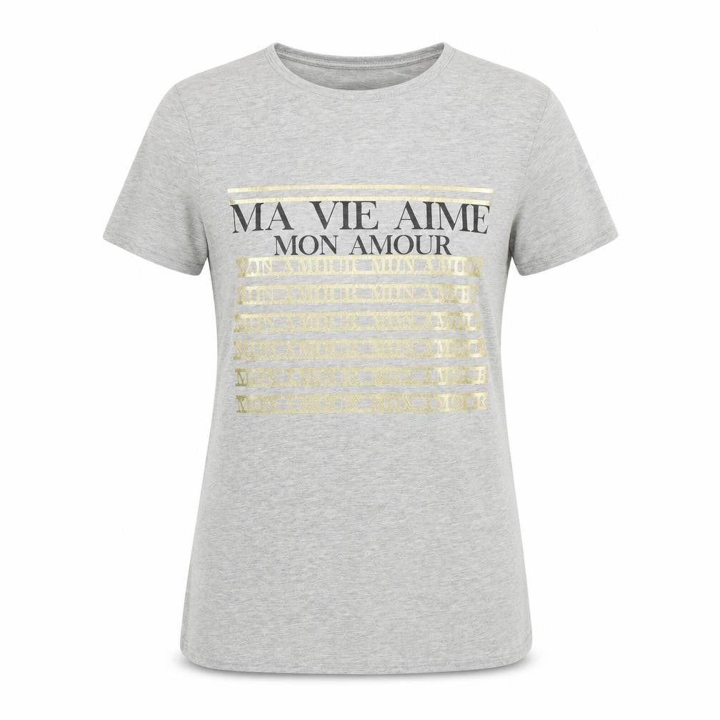 Parisian Womens Grey   Basic T-Shirt Size S  - ma vie aime mon amour