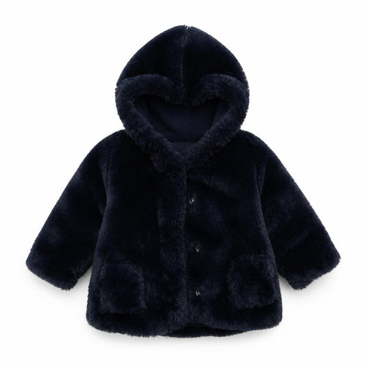 Front view of Knot So Bad Baby Blue Overcoat Coat, size 12, Months
