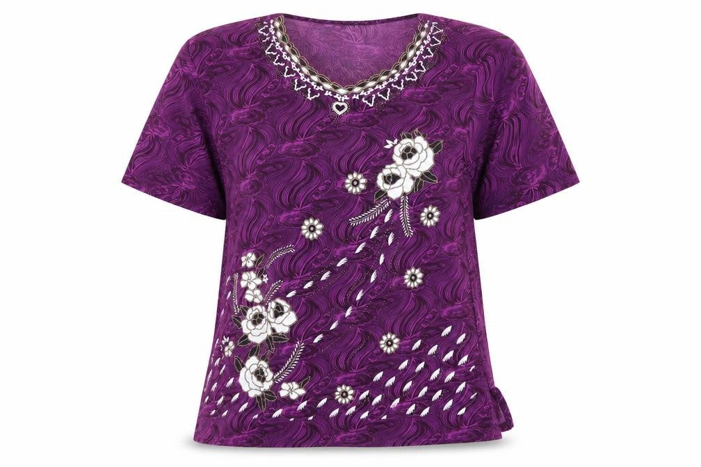 Front view of Hong Yu women’s purple floral basic blouse, size M