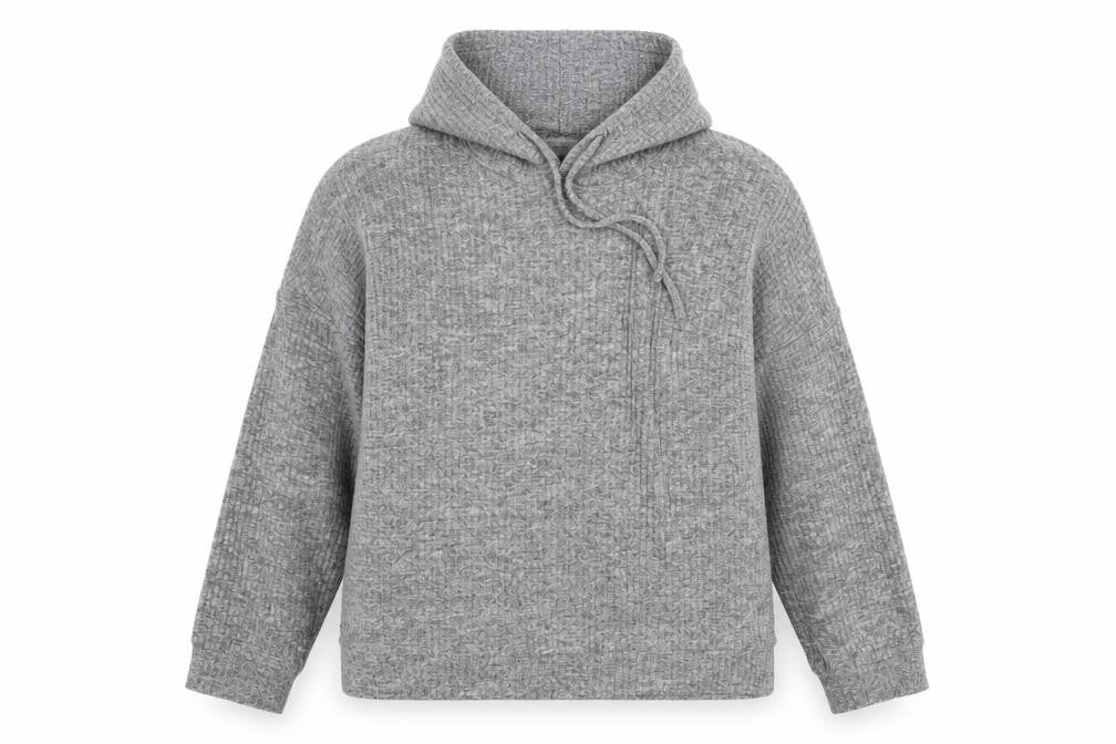 Front view of Pep&Co women’s grey pullover hoodie, size UK 12