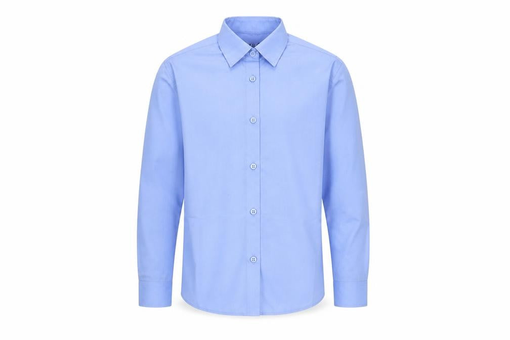 Front view of Marks & Spencer boys’ blue basic button-up, size 8-9, years - school